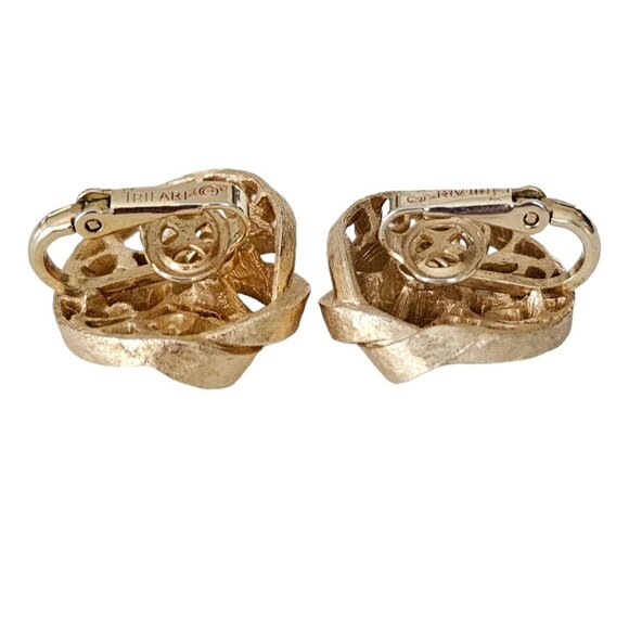 Trifari Crown Over T Gold Tone Round Open Scroll Clip On Earrings, Signed L77 - Picture 8 of 13